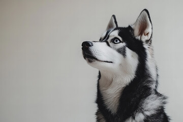 Obraz premium Adorable Siberian Husky Dog Posing with Copy Space – Cute, Playful, and Fluffy Puppies in Various Relaxing and Happy Poses – Perfect for Pet Lovers, Animal Themes, and Marketing with Blank Space