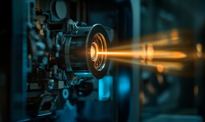 Fototapeta premium Film projector projects orange light.