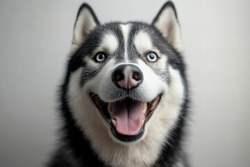 Obraz premium Adorable Siberian Husky Dog Posing with Copy Space – Cute, Playful, and Fluffy Puppies in Various Relaxing and Happy Poses – Perfect for Pet Lovers, Animal Themes, and Marketing with Blank Space