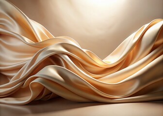 Fototapeta premium Abstract Beige Silk Fabric Floating on Light Background - Wavy Shape Banner Style
