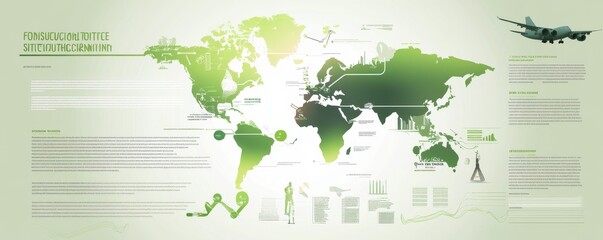 Fototapeta premium Stylized world map with green hues, ideal for travel and environmental themes, showcasing connections and global communications.
