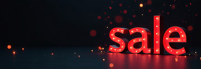 Sale red letters on black background. 3d render illustration.