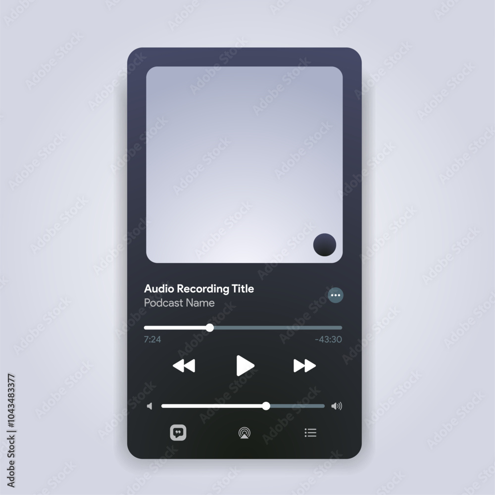 Wall mural mobile music player interface. podcast turntable template. audio streaming service layout. profile, 