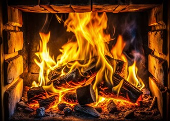 Fototapeta premium Abstract Flames in a Black Fireplace - Warm Glow and Dance of Orange and Yellow