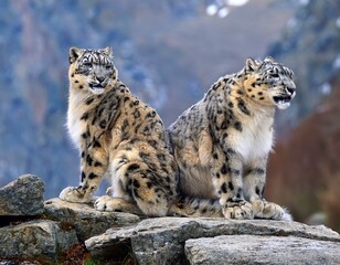 Obraz premium Portrait of nice snow leopard on the rock