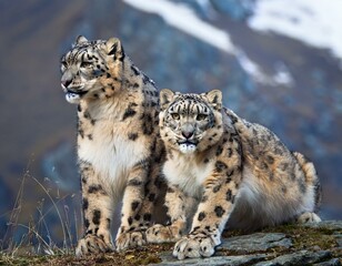 Obraz premium Portrait of nice snow leopard on the rock