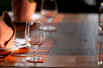 Table setting for romantic dinner in restaurant