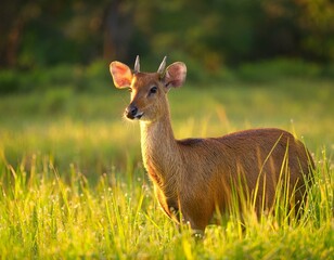 Fototapeta premium doe on the meadow next wood