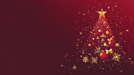 Elegant Christmas Design with Glossy Gold and Red Ornaments on a Deep Red Background in a Minimalist, Festive Style