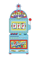 Slot machine, fruit machine with casino sign, 2D slot machine, vector casino slot, slot reel with winning number lucky 7