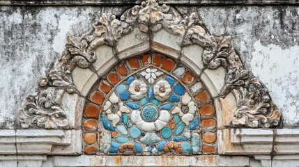 Intricate Floral Mosaic Design on Historic Architecture