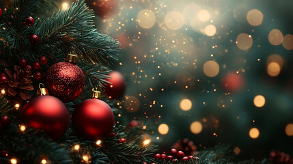 Beautiful Christmas tree decorations on a Christmas tree close-up