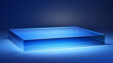 Modern glass platform with a glowing blue reflection