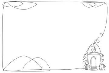 Line Art Witch House Halloween Illustration. Happy Holiday Greeting Gift Witch House Pattern. Continuous Line Graphic Halloween Witch House Contour Silhouette Editable Thin Line Art Drawing