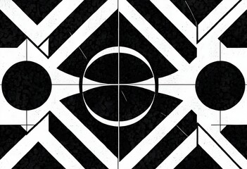 Intricate geometric pattern design in black and white showcasing sharp angles and smooth curves. Generative AI