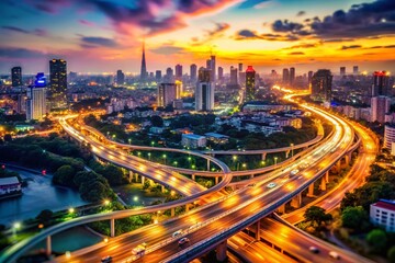 Aerial Bokeh View of Bangkok Expressway and Highway, Thailand - Urban Landscape Photography