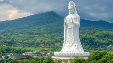 Obraz premium Majestic Statue of Guanyin Surrounded by Nature