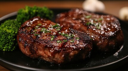 Grilled Filet Mignon Steak with Broccoli and Herbs