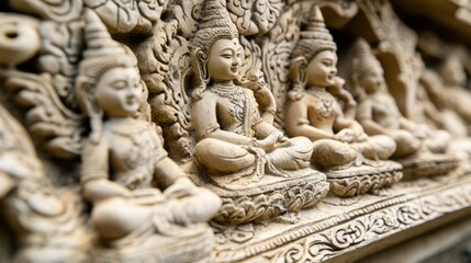 Intricate Stone Carving of Buddha Statues