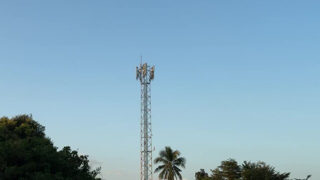 tower antennas Telecommunication cell phone, radio transmitters of cellular 5g 4g mobile and smartphones