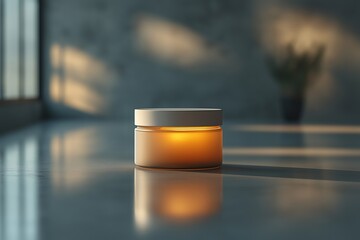 Elegant candle illuminating a serene indoor space with soft shadows during early evening hours