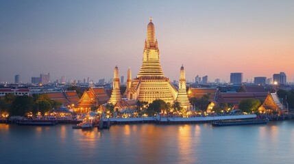 Fototapeta premium Beautiful Temple at Twilight by the River