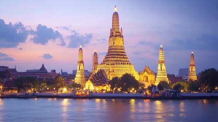 Naklejka premium Stunning Twilight View of Wat Arun in Bangkok