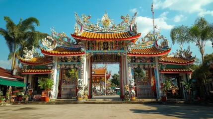 Obraz premium Majestic Temple Entrance with Colorful Decorations