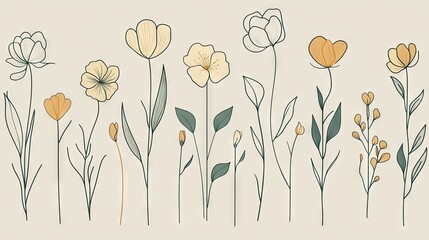 Naklejka premium Minimalist vector set of continuous line drawings of different flowers, capturing botanical beauty with simple, elegant lines ideal