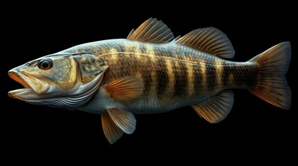 Fototapeta premium Smallmouth Bass on Black Background created with Generative AI Technology, ai, generative