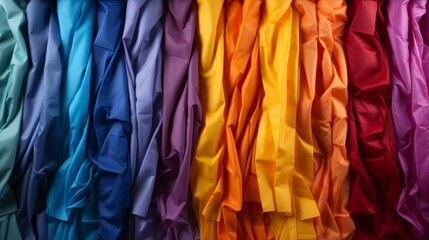 A row of colorful fabric with a rainbow pattern