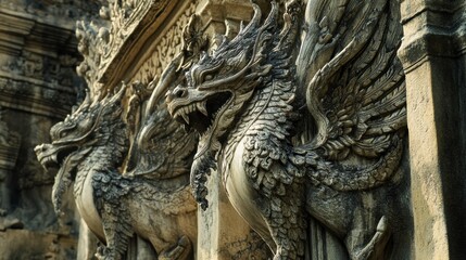 Intricate Stone Carvings of Mythical Creatures