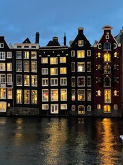 houses at night in Amsterdam in winter