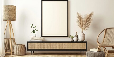 Modern Wall Art and Console with Potted Plants