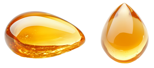 Shimmering Golden Honey Droplets, Catching the Light with a Sweet, Amber Hue. Cutout background.