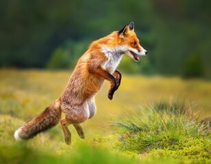 Beautiful Male Red Fox Standing in A Natural Background During Sunset in A National Park