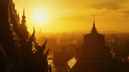 Serene Sunset Over Ancient Architecture Landscape