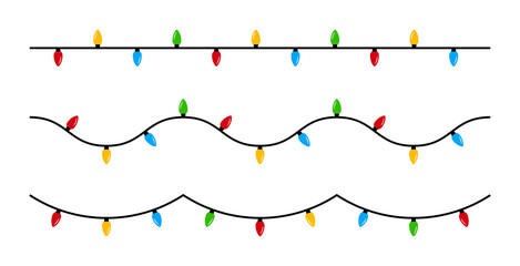 Christmas Lights Isolated on Transparent Background. Set of Christmas Lights Illustration. Christmas String Lights Vector Graphic for Christmas Card, Holiday Cover, Festive Backgrounds. 