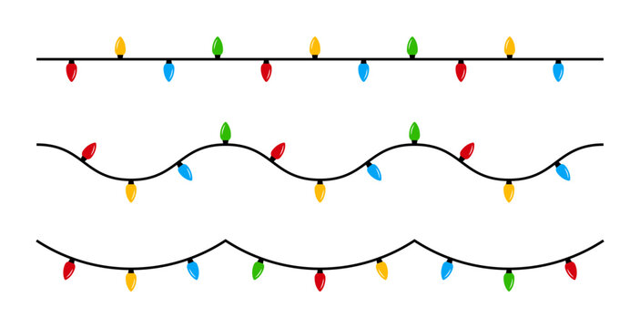 Christmas Lights Isolated on Transparent Background. Set of Christmas Lights Illustration. Christmas String Lights Vector Graphic for Christmas Card, Holiday Cover, Festive Backgrounds. 