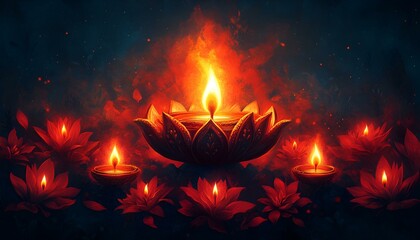 Lit Candles Arranged in a Beautiful Flower Shape
