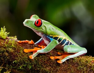 Obraz premium Agalychnis callidryas, known as the red-eyed tree frog, is an arboreal hylid native to Neotropical rainforests where it ranges from Mexico, through Central America, to Colombia