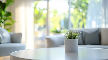 White Table with Blurred Living Room Background