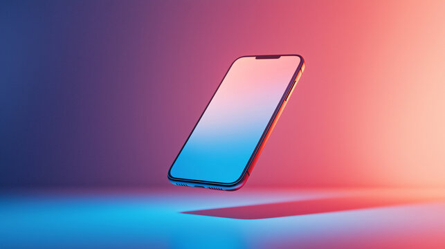 Modern Smartphone with Blank Screen on Vibrant Gradient Background for Tech Mockups