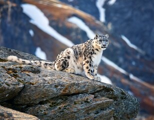 Fototapeta premium Snow leopard on the rock. Latin name - Uncia uncia 