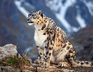 Fototapeta premium Snow leopard on the rock. Latin name - Uncia uncia 