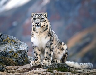 Obraz premium Snow leopard on the rock. Latin name - Uncia uncia 