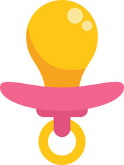 Vector illustration of a yellow and pink baby pacifier, designed in a flat cartoon style
