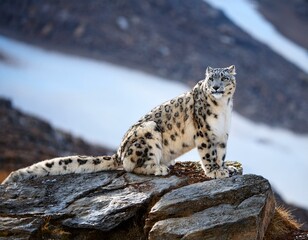 Obraz premium Snow leopard on the rock. Latin name - Uncia uncia 
