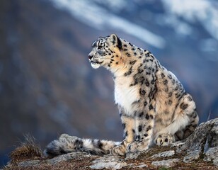 Fototapeta premium Snow leopard on the rock. Latin name - Uncia uncia 