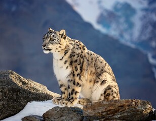 Fototapeta premium Snow leopard on the rock. Latin name - Uncia uncia 